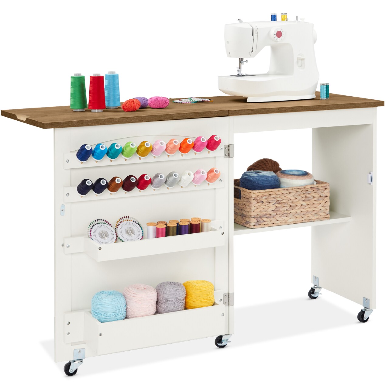 Best Choice Products Sewing Machine Table & Desk w/ Craft Storage and Trays